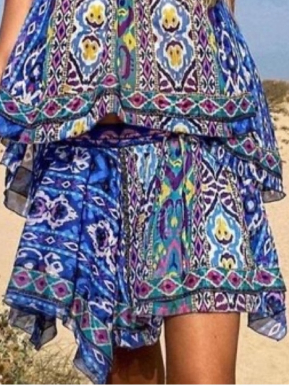 Zara BLUE/MULTICOLOR Aztec Print Swing Asymmetric Mini Skirt SZ LARGE NWT